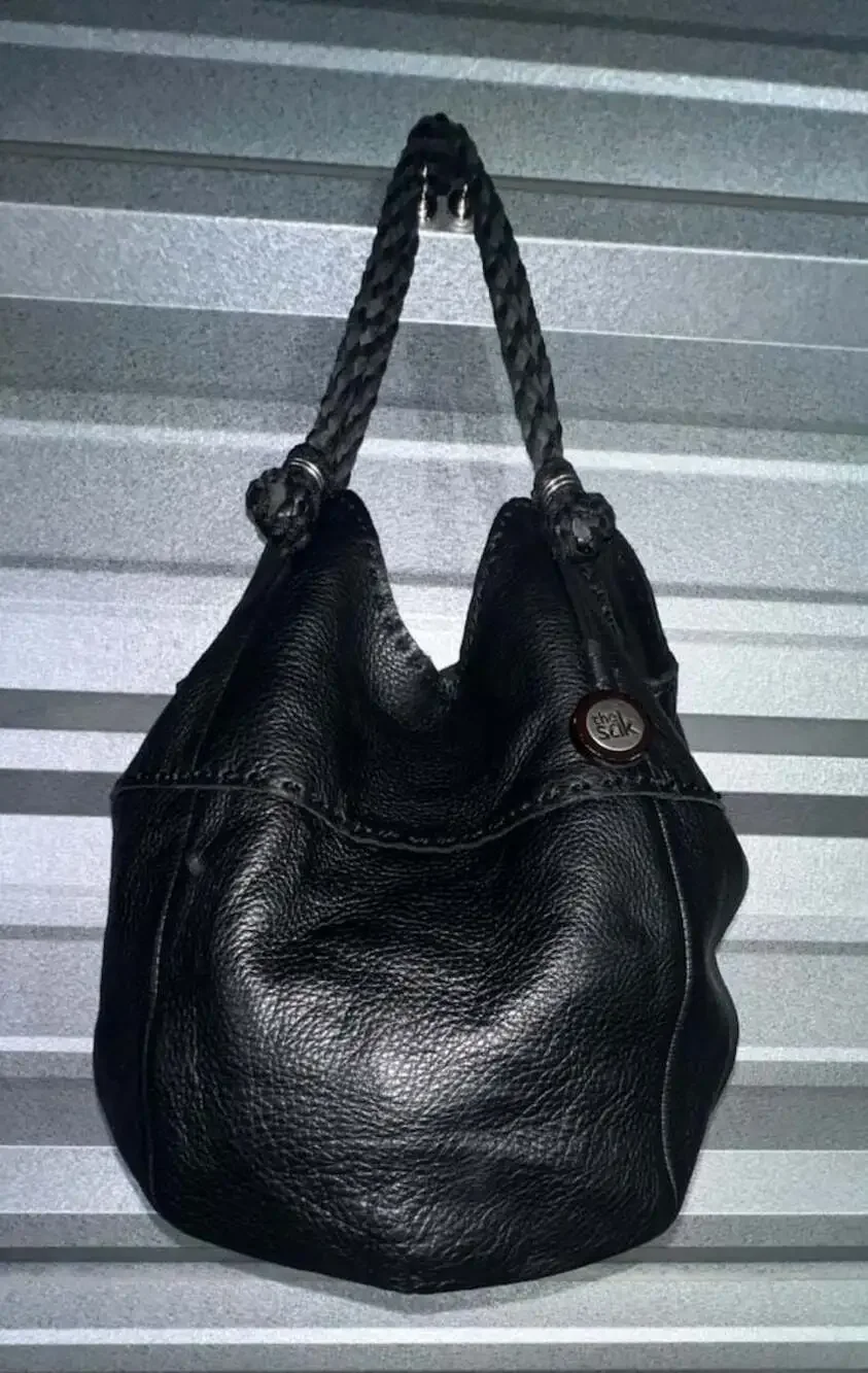 The Sak Black Leather Slouchy Bucket Hobo Shoulder Bag with Braided Strap